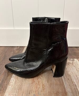 Sam Edelman Hilty Ankle Bootie Black Crinkle Patent leather Women's Sz 6.5 EUC